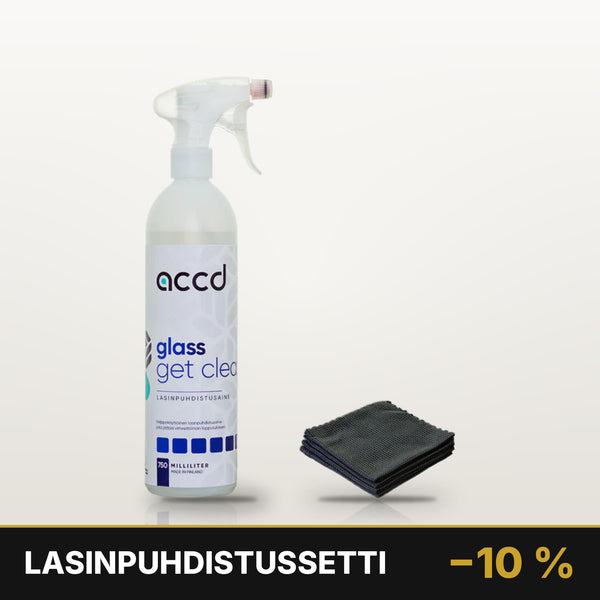 Lasinpuhdistussetti – Glass Get Clean ja Kuitu Glass -liinat