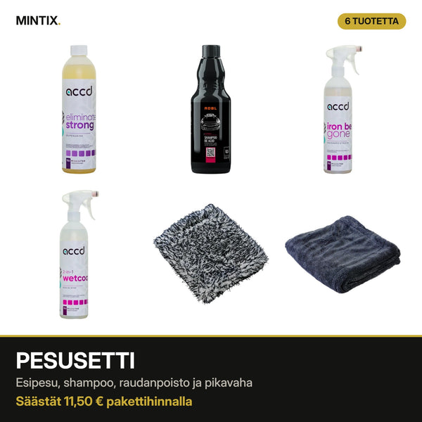 Pesusetti – esipesu, shampoo, raudanpoisto ja pikavaha